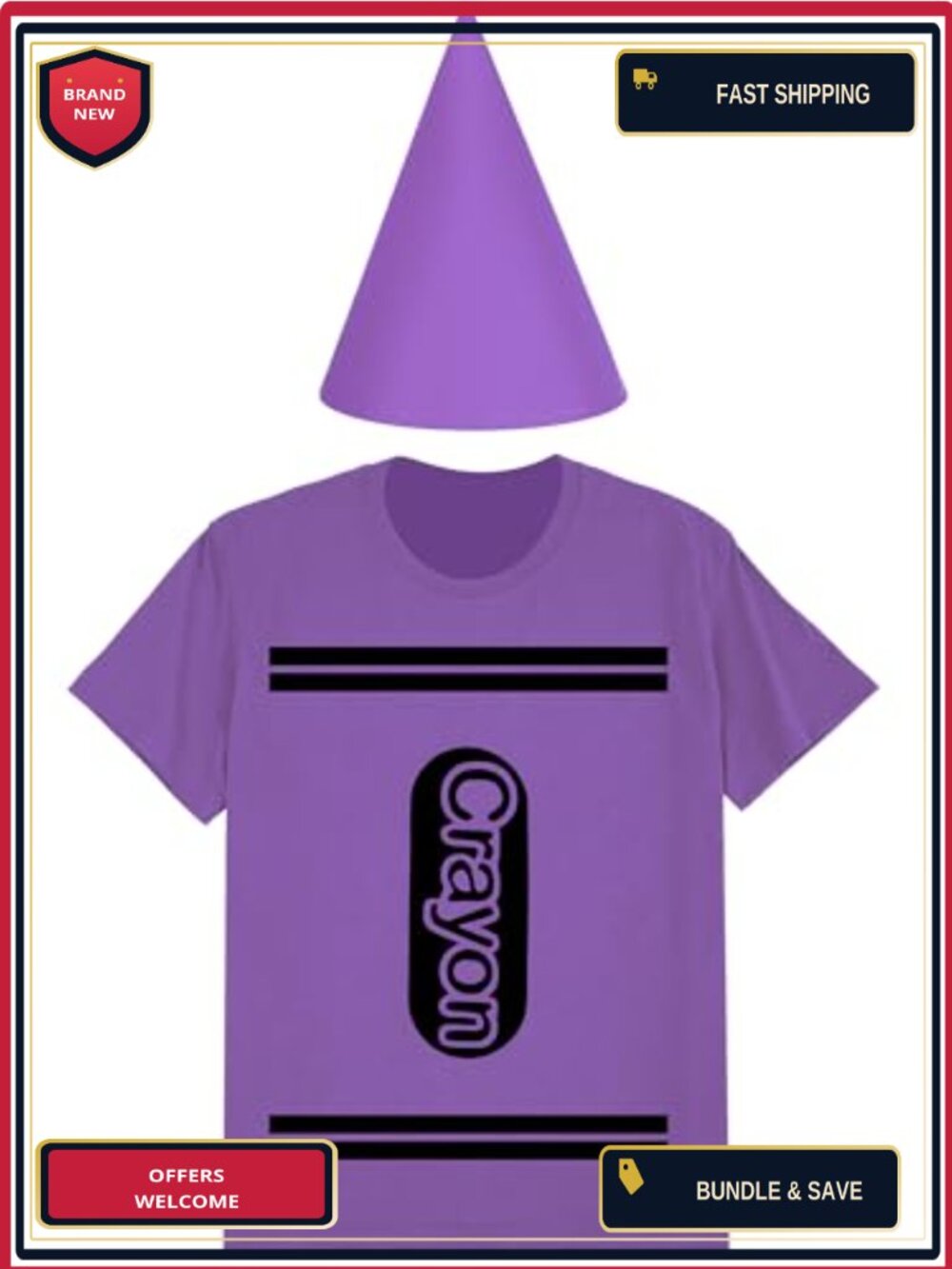 Coume Halloween Crayon Costume Set T-Shirt & Felt Cone Hat Adult Unisex